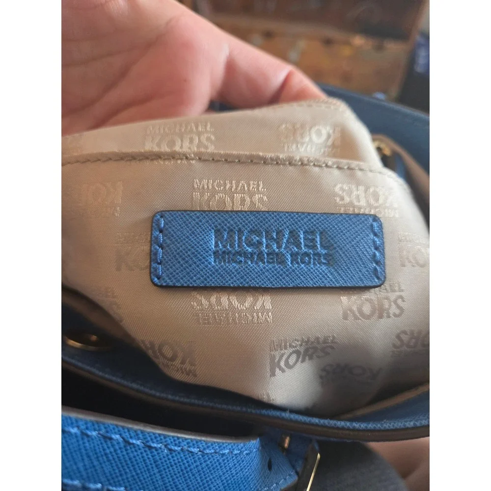 Michael Kors Jet Set Travel Tote Blue Saffiano Leather Gold Hardware Handbag